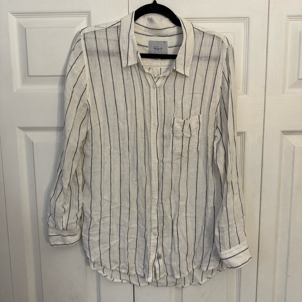 Rails Linen Lagenlook White Striped Button Down Shirt Large